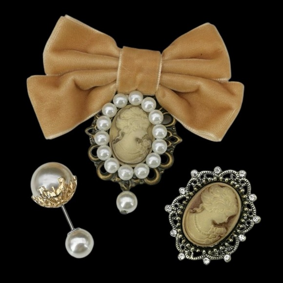 ✨ Elegant Retro Style Bow Brooch and Pearl Pin Cameo Set - Picture 2 of 2